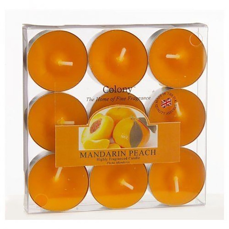 Boîte de colonie de 9 tealights de mandarine et pêche