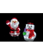 Santa Claus and Snowman lit up with white lights