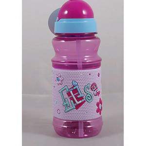 Plastic sports bottle with survey written elisa name