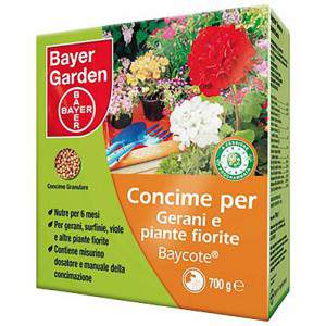 Bayer baycote manure geraniums and flowering plants
