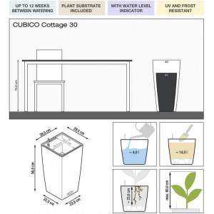 LECHUZA CUBICO Cottage 30, Weiß, Hochwertiger Kunststoff, Inkl. Bewässerungssystem, Herausnehmbarer Pflanzeinsatz, Für Innen- un