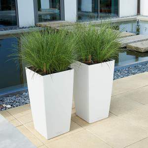 LECHUZA CUBICO Color 30, blanc, plastique de haute qualité, y compris système d'irrigation, couverture végétale amovible, p