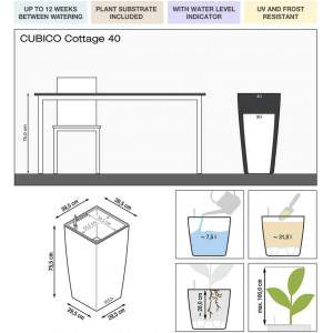 LECHUZA CUBICO Chata 40, Granit, Hochwertiger Kunststoff, Inkl. Bewässerungssystem, Herausnehmbarer Pflanzeinsatz, Für Innen- 