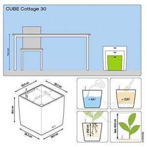 LECHUZA "CUBE Cottage 30" Pflanzgefäß mit Erd-Bewässerungs-System, Branco, 30 x 30 x 30 cm