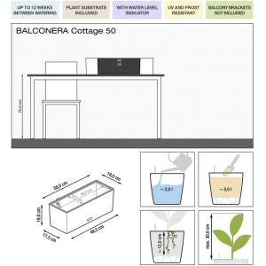 LECHUZA "BALCONERA Cottage 50" Pflanzgefäß mit Erd-Bewässerungs-System, Mokka, 50 x 19 x 19 cm