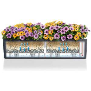 LECHUZA "BALCONERA Color 80" Pflanzgefäß mit Erd-Bewässerungs-System, Blanc, 79 x 19 x 19 cm