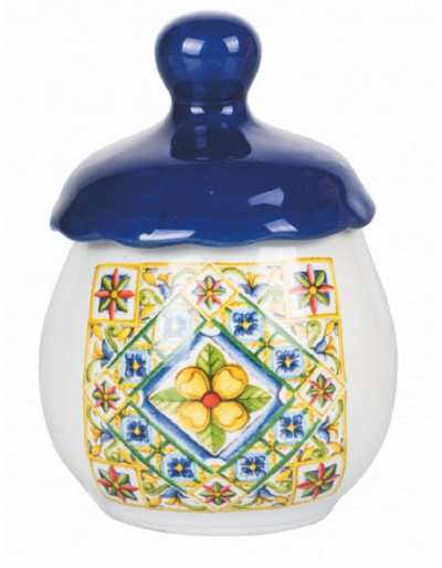 pot à épices en céramique bleue décoration losange